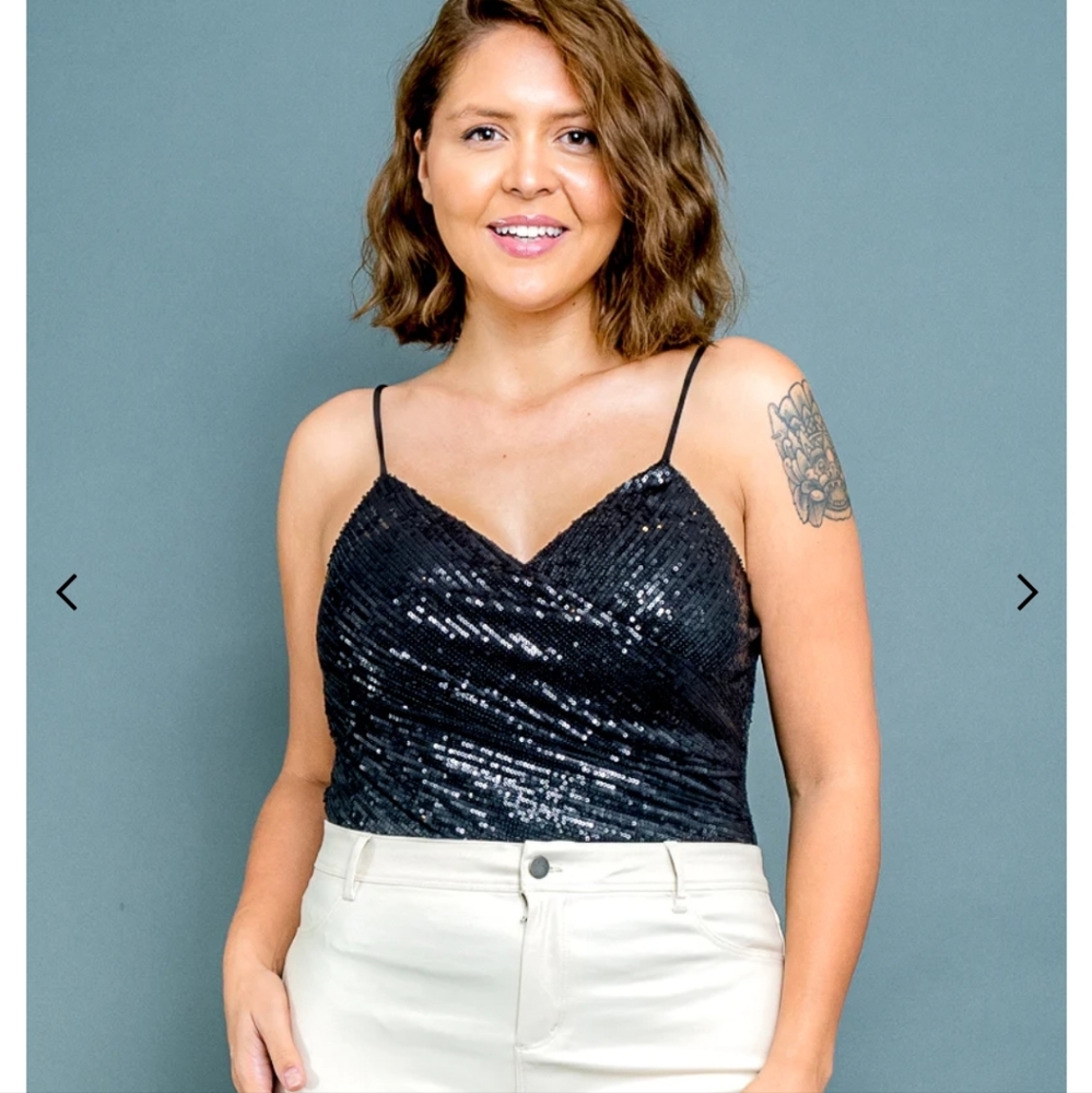 Plus Size Superstar Sequined Spaghetti Strap Surplice V Neck Bodysuit